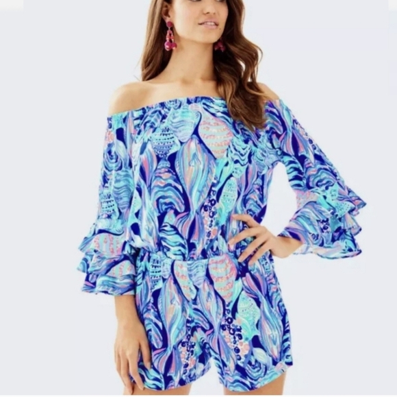 Lilly Pulitzer Vibrant Blue and Pink Ruffle Romper - Picture 9 of 10